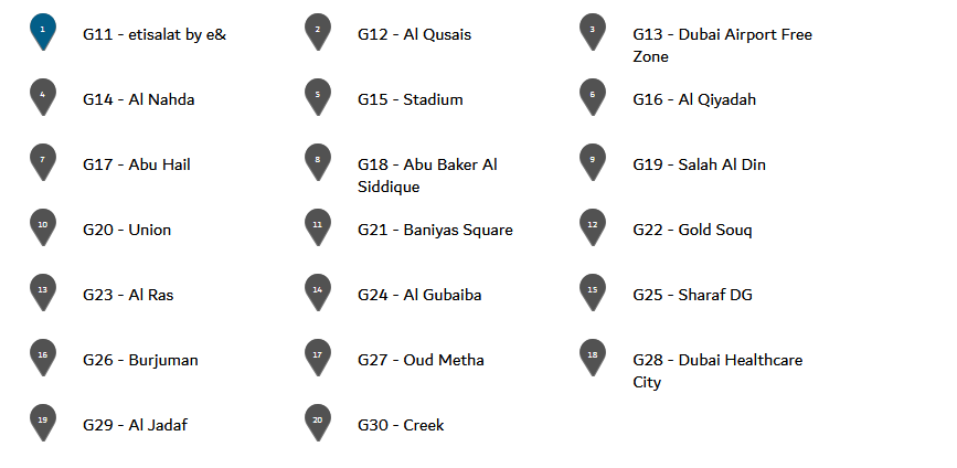 dubai metro map green line