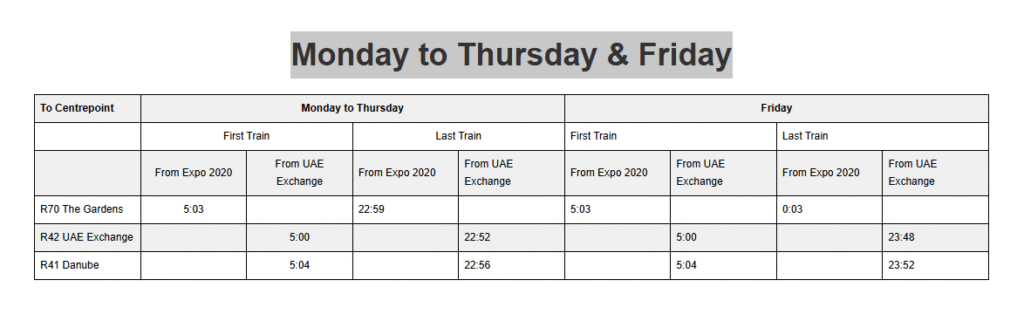 UAE Exchange Metro Station Timings (2025 Updated)