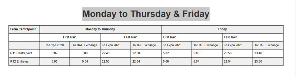 Monday to Thursday & Friday