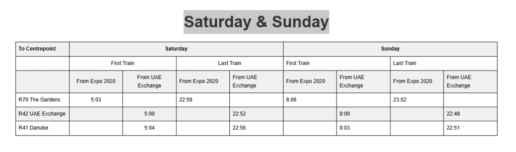 UAE Exchange Metro Station Timings (2025 Updated)