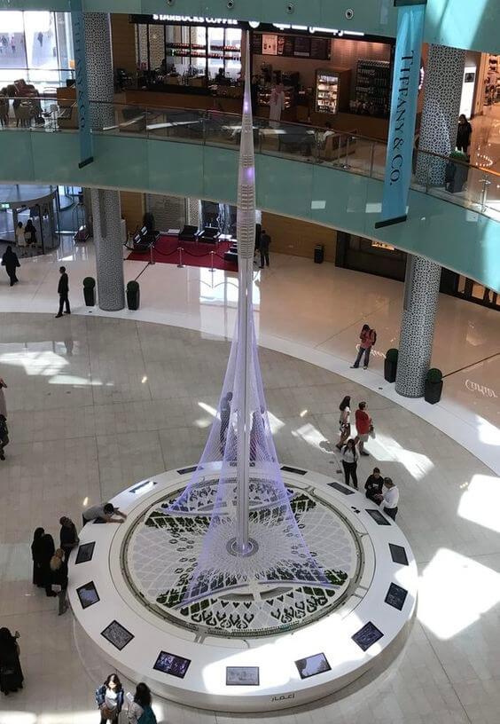 The giant model of Dubai Creek Tower in Dubai Mall